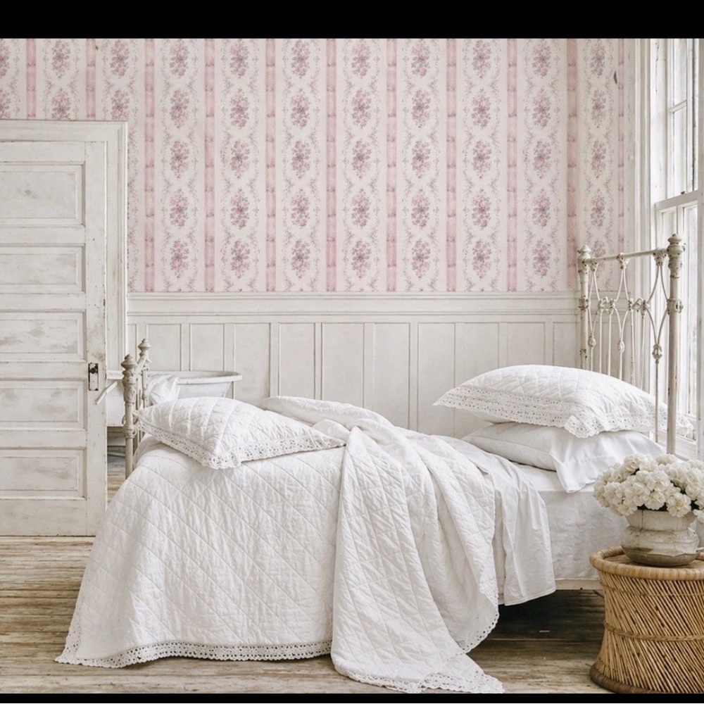 Simply Shabby Chic 3pc Quilt Shams Set Linen Blend Crochet Trim White Full Queen